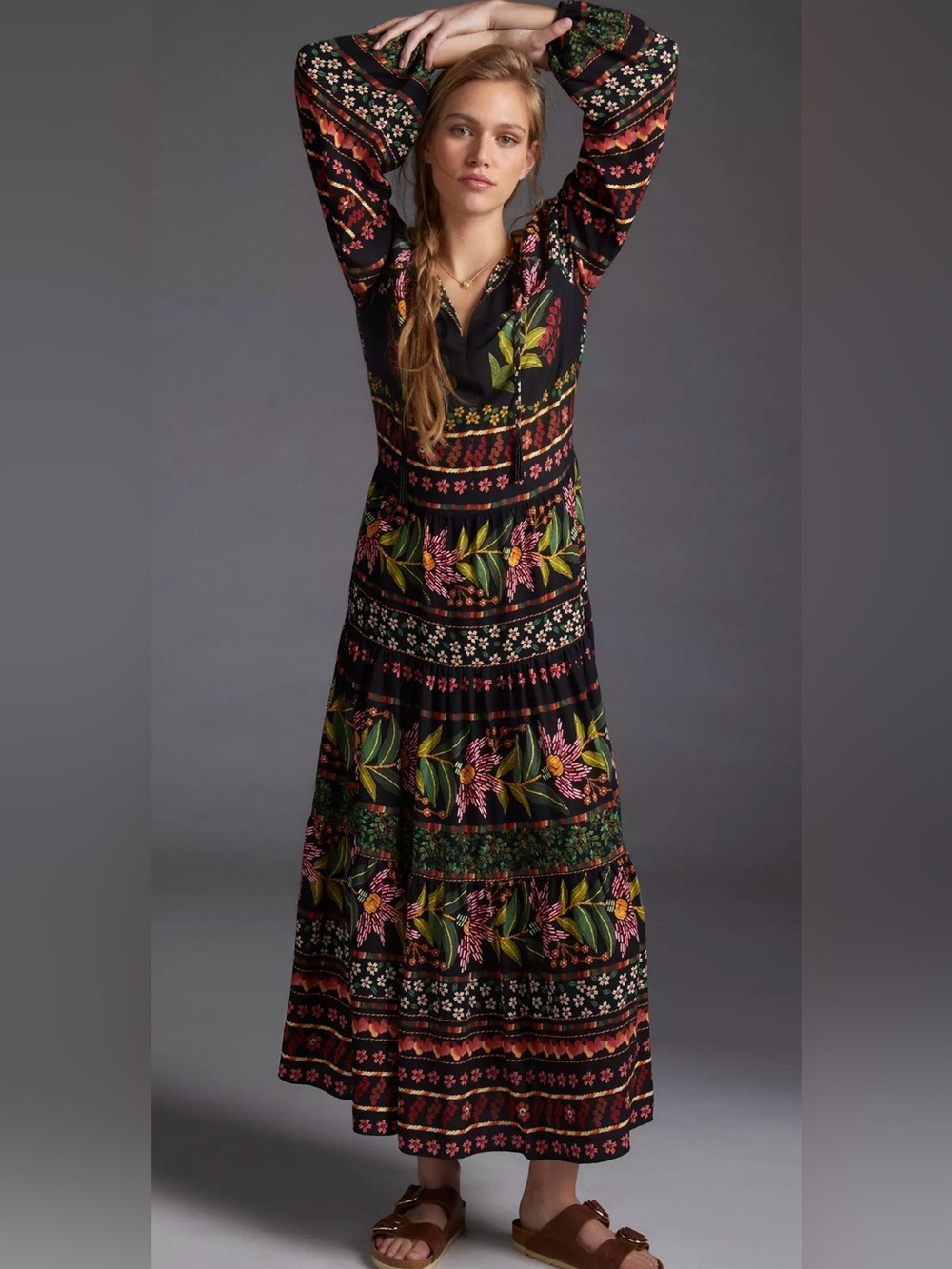 NWT Farm Rio Glynn Maxi Dress Black Floral Boho Anthropologie Size S
